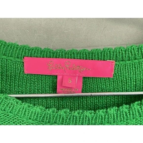 Lilly Pulitzer Women Small Sweater Kippa Dress Green Knit Pom Pom Puff Sleeve - Picture 5 of 7
